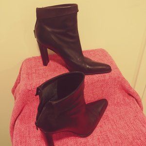 Black leather cuffed back zip ankle boots - excellent condition
